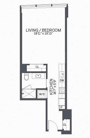 Floor plan for studio, 1 bath, 520 sqft